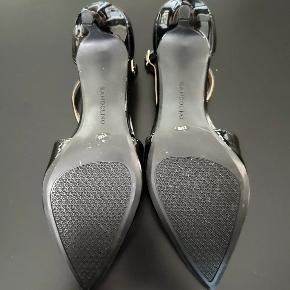 Bandolino Black Patent T-Strap Bow Pumps Womens Size 11M Pointed Stiletto Heels - Picture 12 of 13